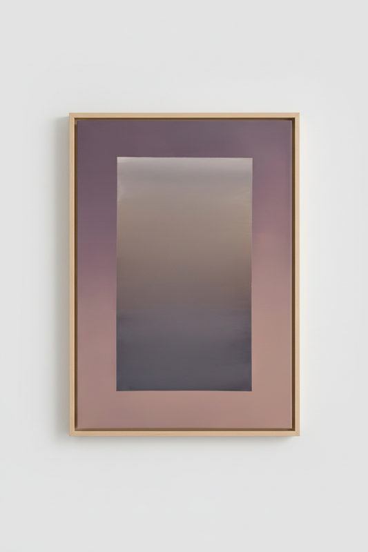 Pale Divide - abstract colour field painting met roze naar blauw verloop in naturel houten lijst, gemaakt door Jordy Koumans van KOJO Art