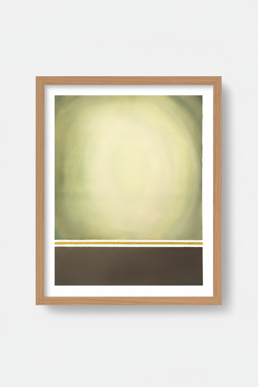 Olive Art Print met witte rand in naturel houten fotolijst