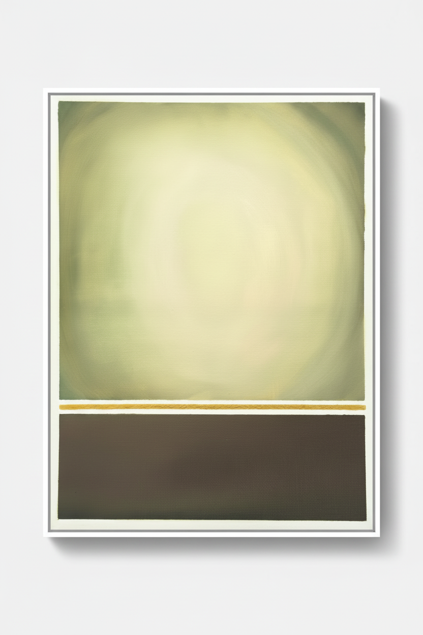 Olive schilderij in ultra-dunne witte baklijst