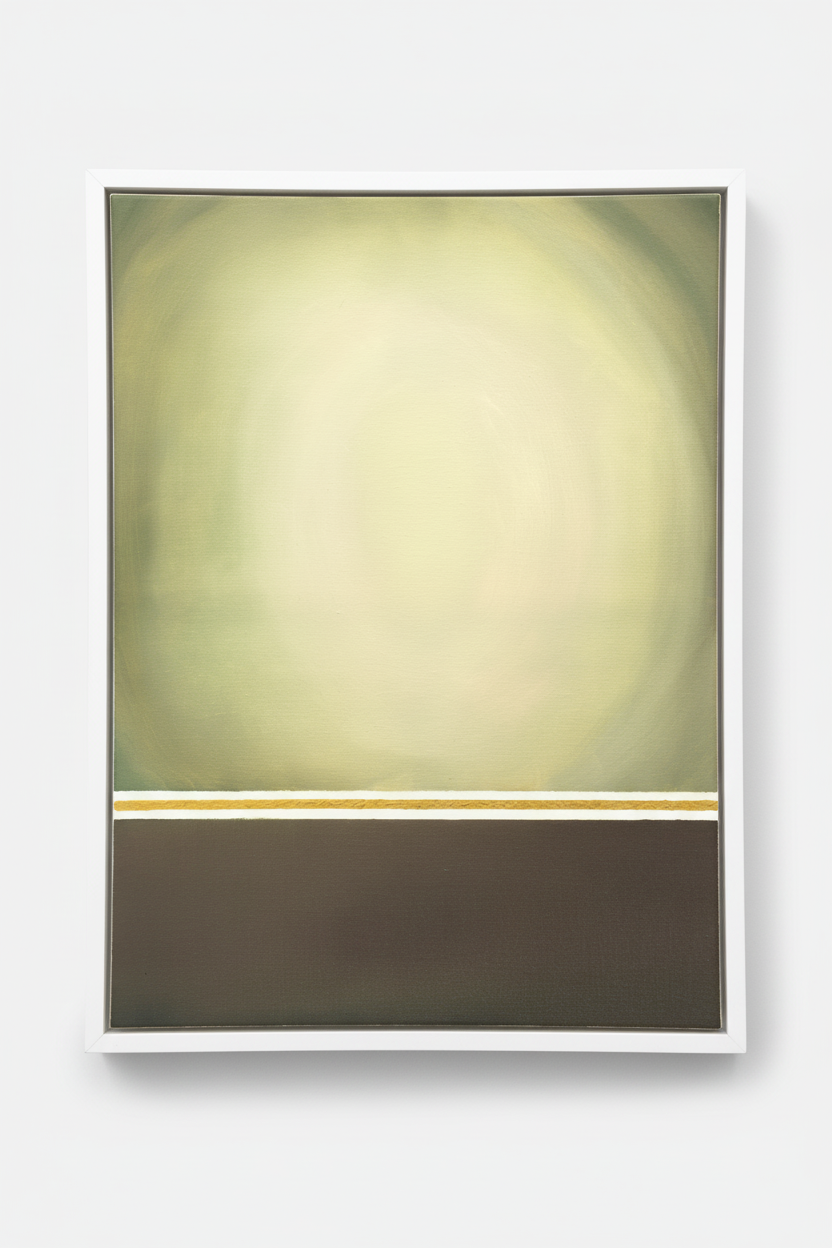 Olive schilderij met ultra-dunne witte baklijst