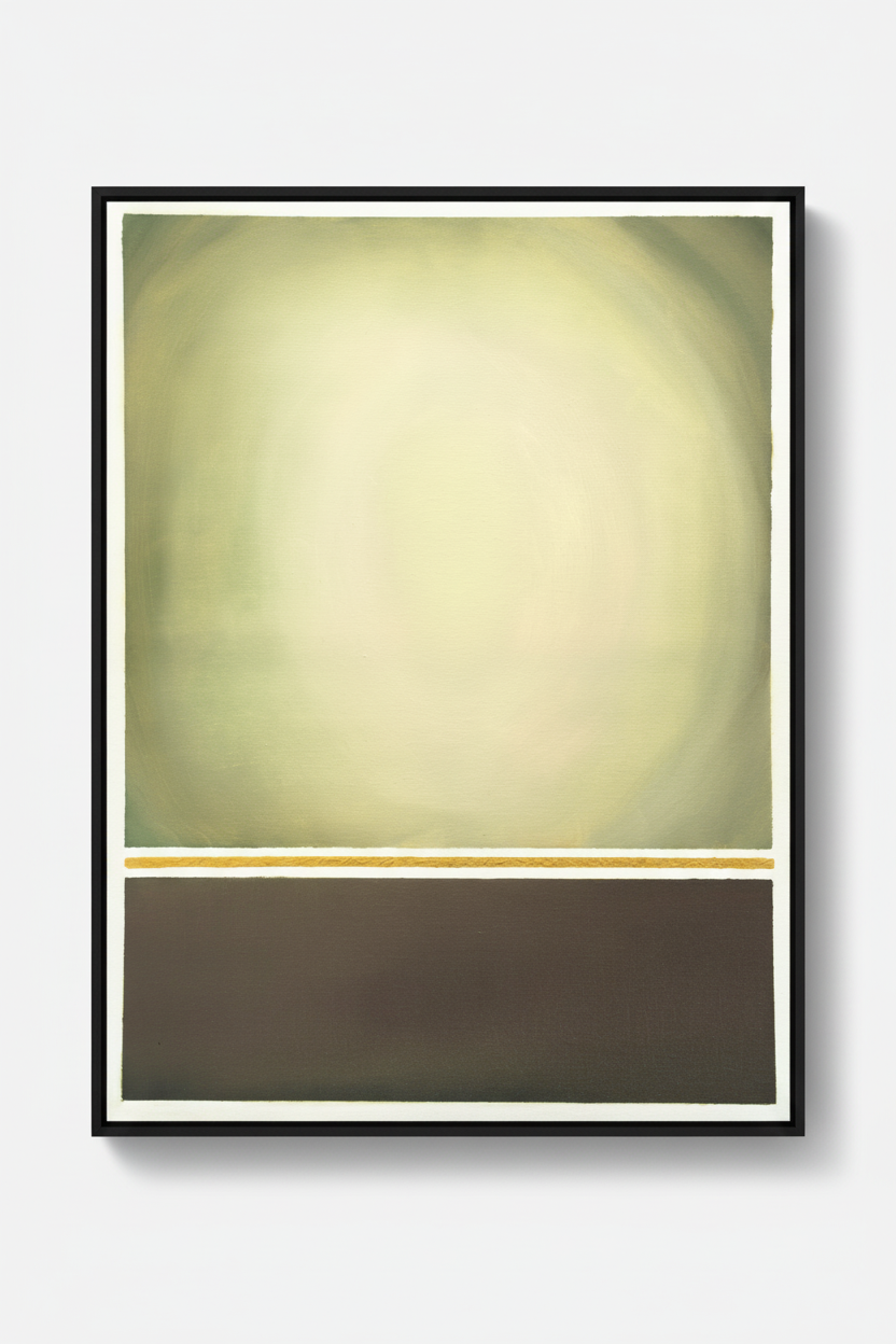 Olive schilderij met ultra-dunne zwarte baklijst