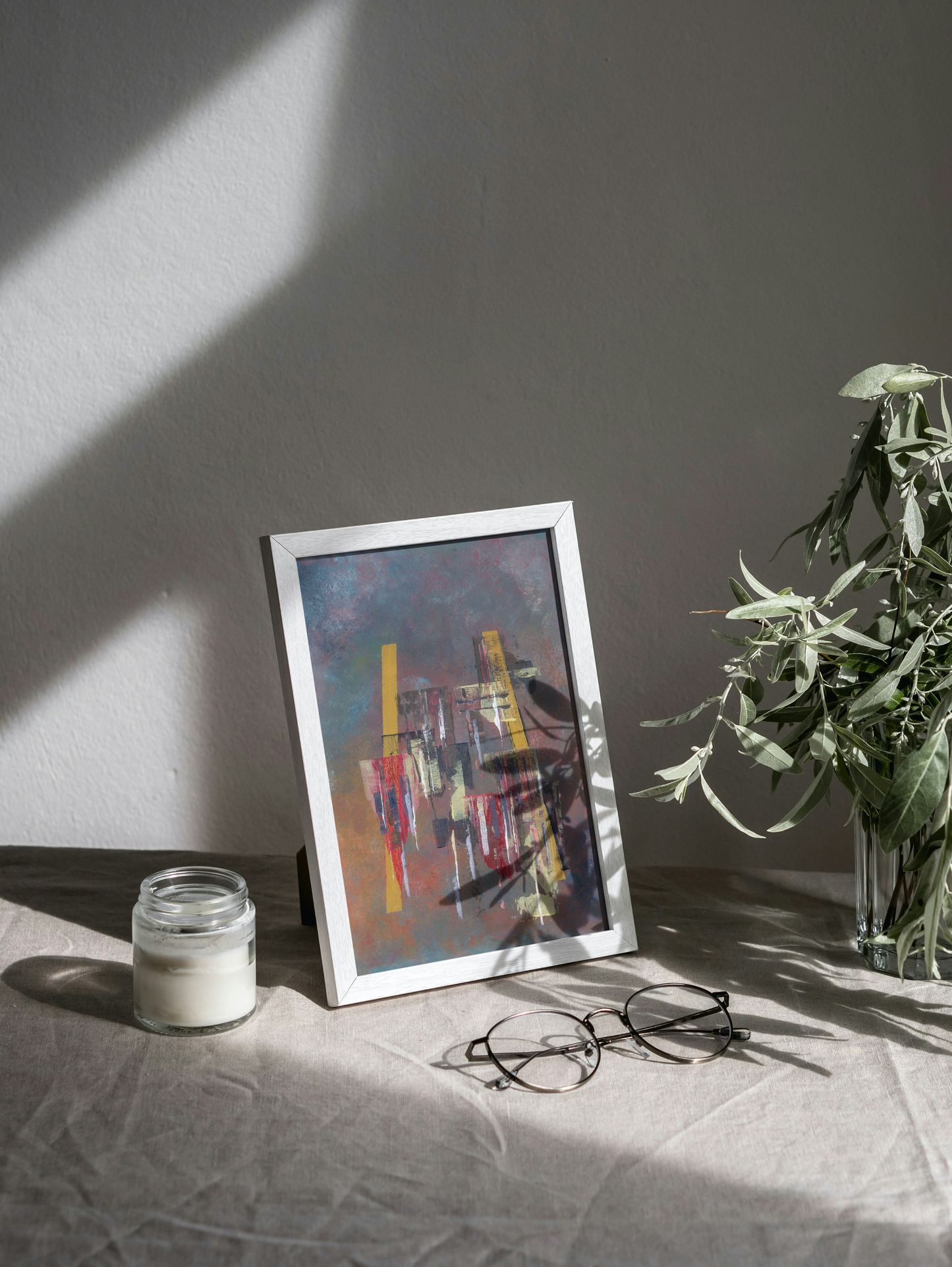 Dawn Art Print detail - moderne wanddecoratie met dageraad kleuren.